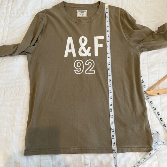 Abercrombie & Fitch Shirt Men’s Medium Green A&F 92 Long Sleeve Spellout Preppy - Picture 9 of 10
